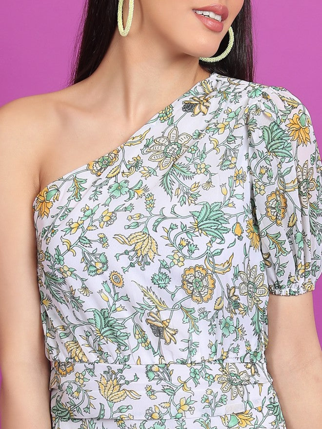 Tokyo Talkies Women White Printed Drop-Waist Dress - White - Image 5