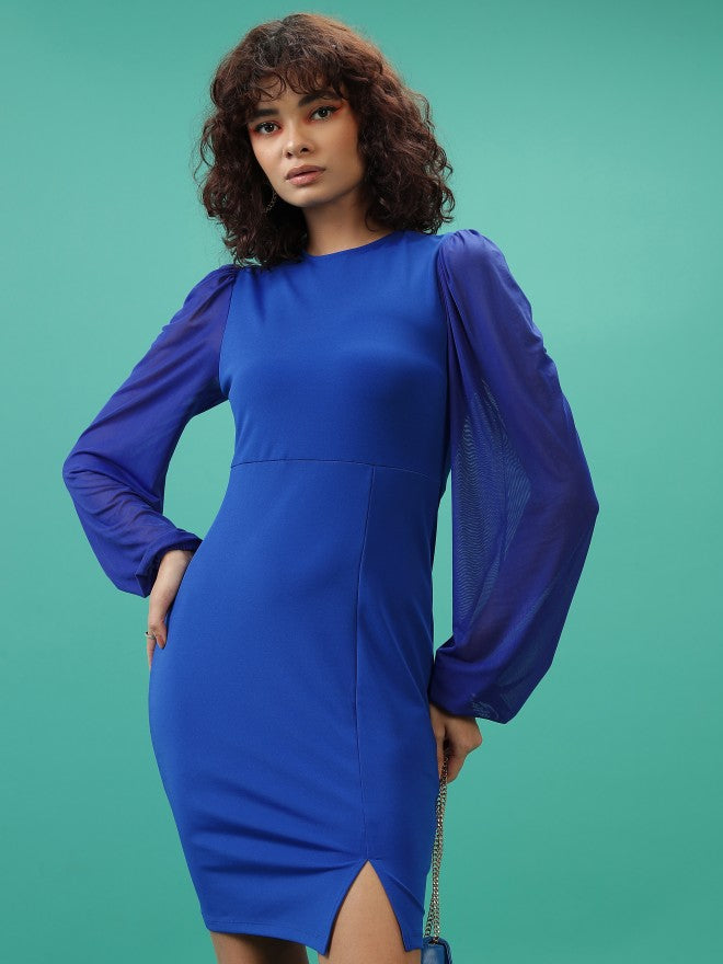 Tokyo Talkies Women Blue Solid Bodycon Dress - Blue - Image 1
