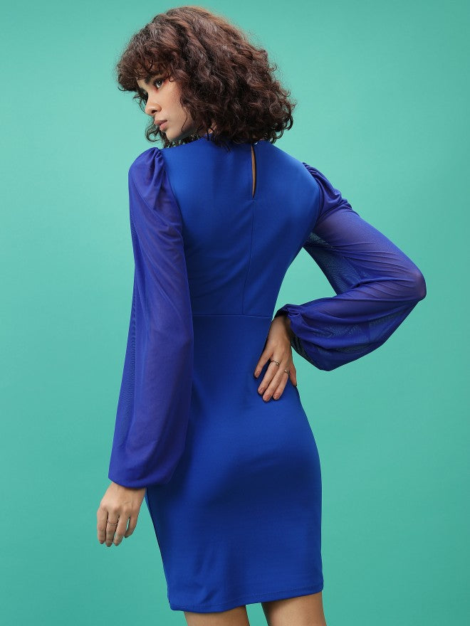 Tokyo Talkies Women Blue Solid Bodycon Dress - Blue - Image 3