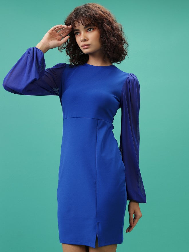 Tokyo Talkies Women Blue Solid Bodycon Dress - Blue - Image 4
