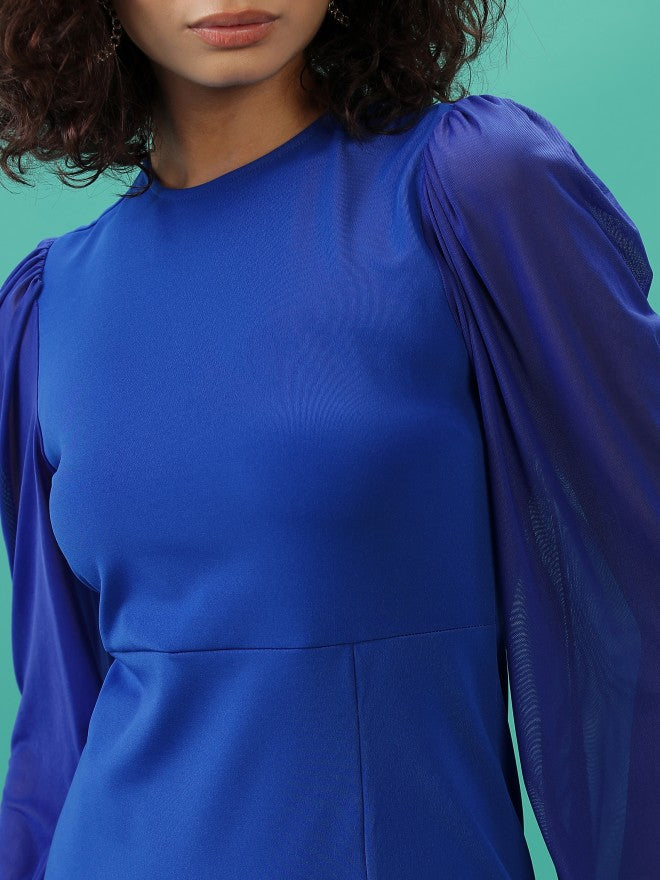 Tokyo Talkies Women Blue Solid Bodycon Dress - Blue - Image 5