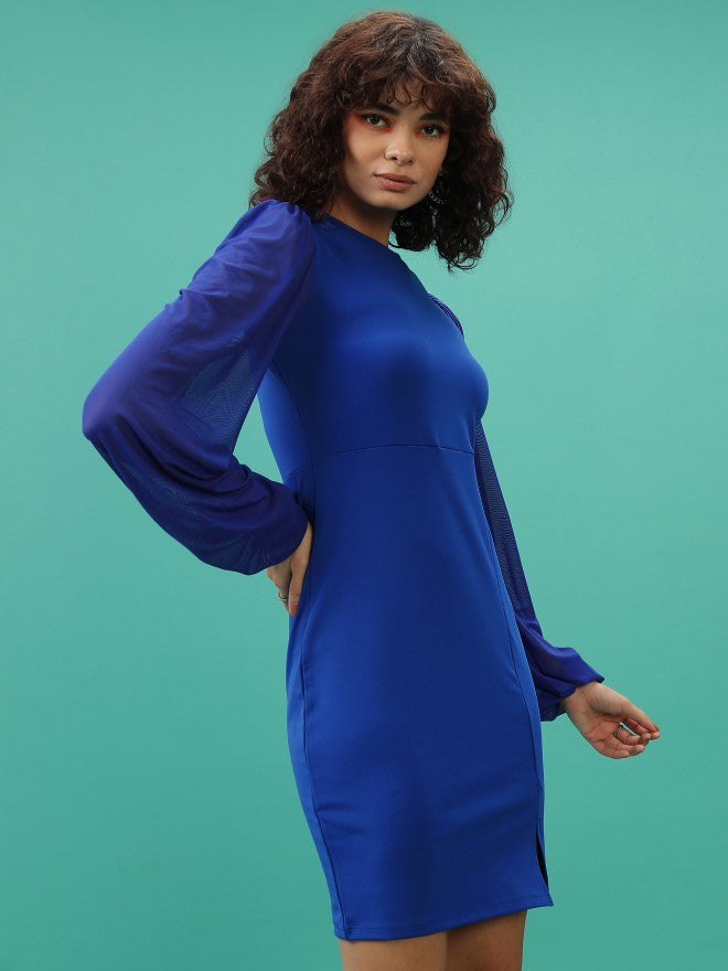 Tokyo Talkies Women Blue Solid Bodycon Dress - Blue - Image 6