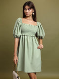 Tokyo Talkies Women Green Solid A-Line Dress - Green - Image 1