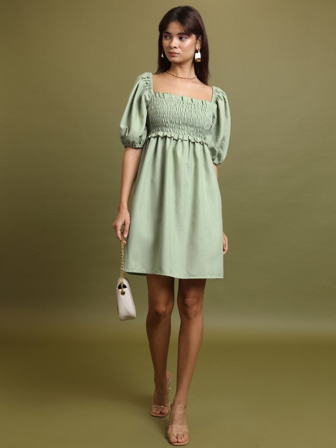 Tokyo Talkies Women Green Solid A-Line Dress - Green - Image 2