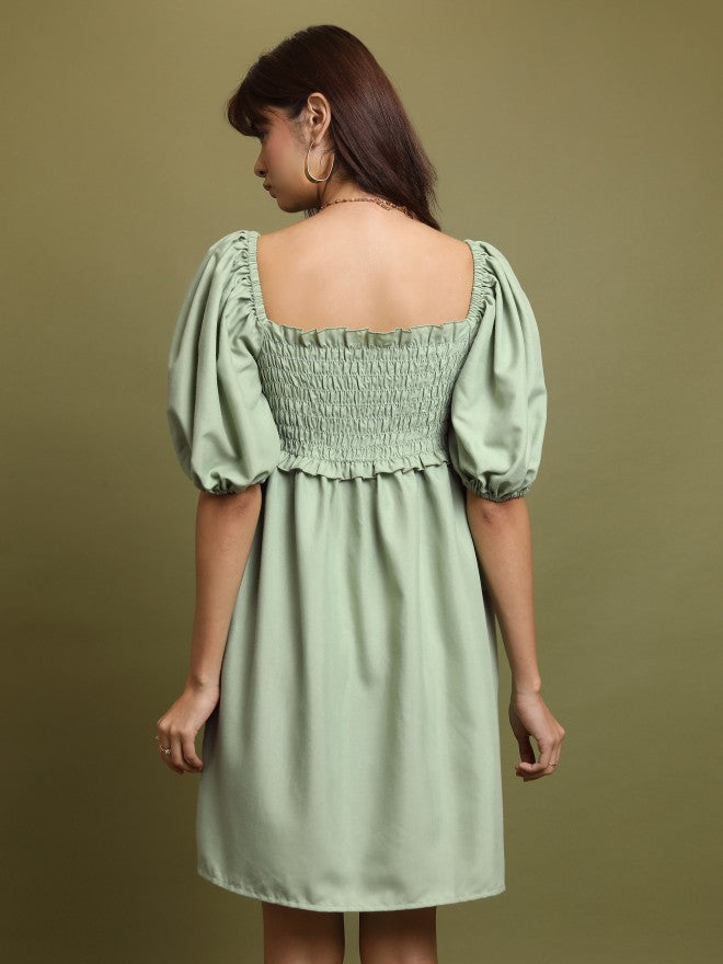 Tokyo Talkies Women Green Solid A-Line Dress - Green - Image 3
