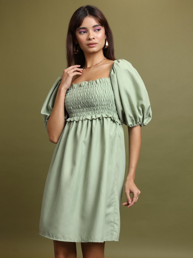 Tokyo Talkies Women Green Solid A-Line Dress - Green - Image 4