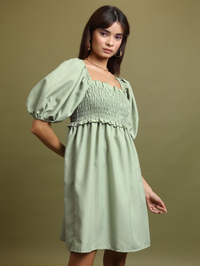 Tokyo Talkies Women Green Solid A-Line Dress - Green - Image 6