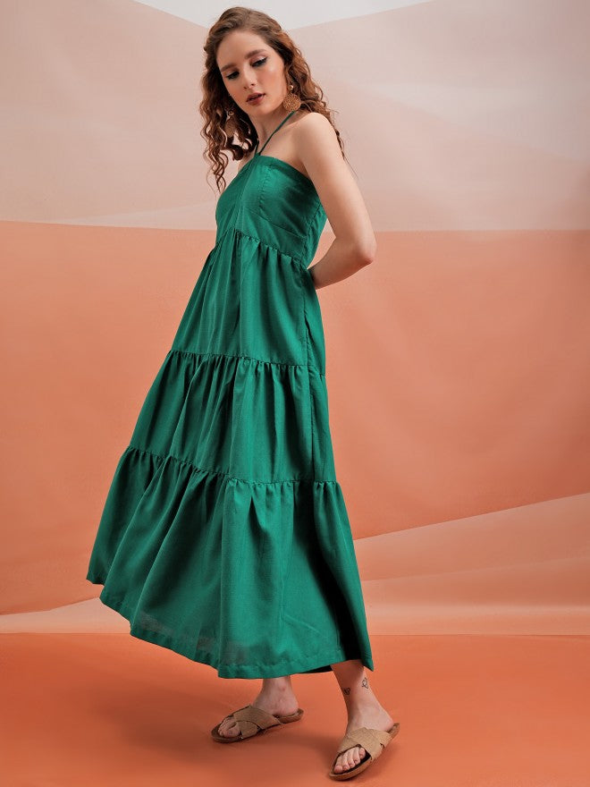 Tokyo Talkies Women Green Solid A-Line Dress - Green - Image 2