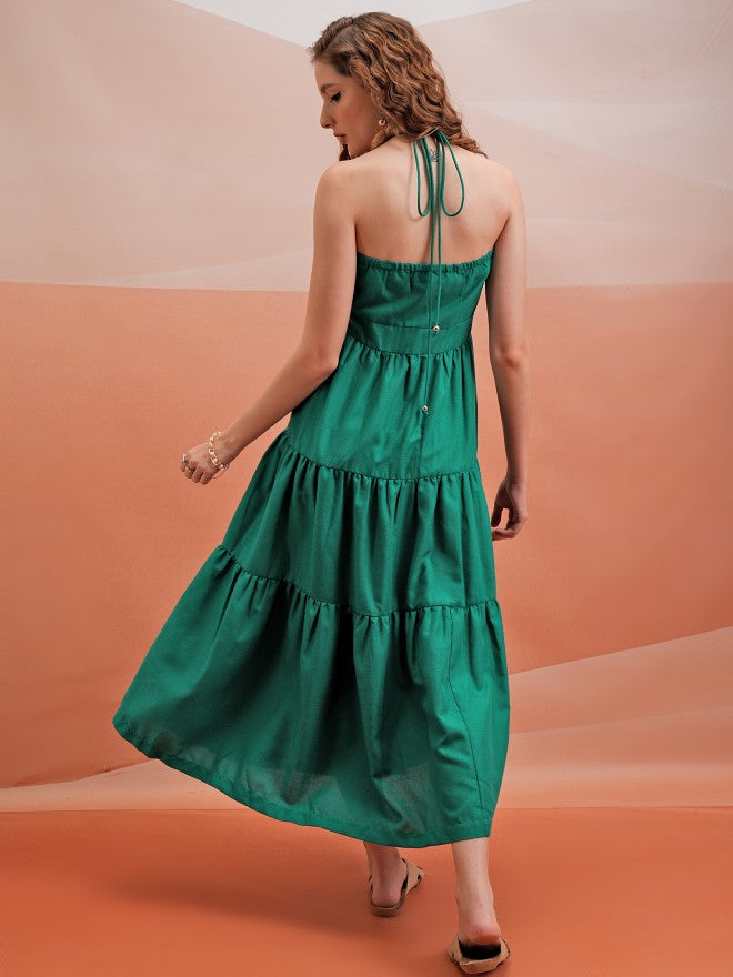 Tokyo Talkies Women Green Solid A-Line Dress - Green - Image 3