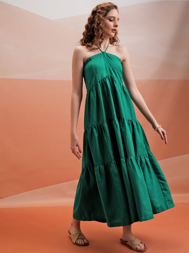 Tokyo Talkies Women Green Solid A-Line Dress - Green - Image 4
