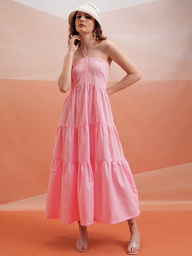 Tokyo Talkies Women Rose Solid A-Line Dress - Rose - Image 1