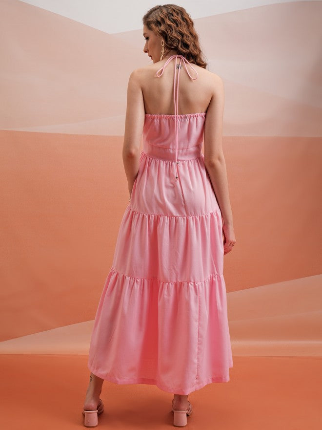 Tokyo Talkies Women Rose Solid A-Line Dress - Rose - Image 3