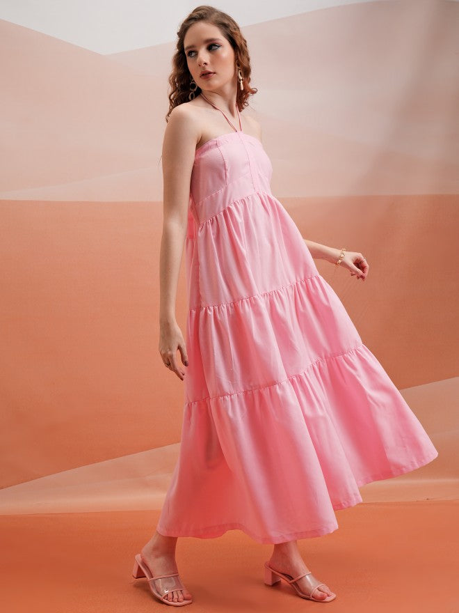 Tokyo Talkies Women Rose Solid A-Line Dress - Rose - Image 4
