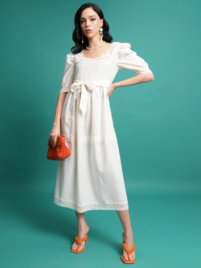 Tokyo Talkies Women White Solid A-Line Dress - White - Image 1