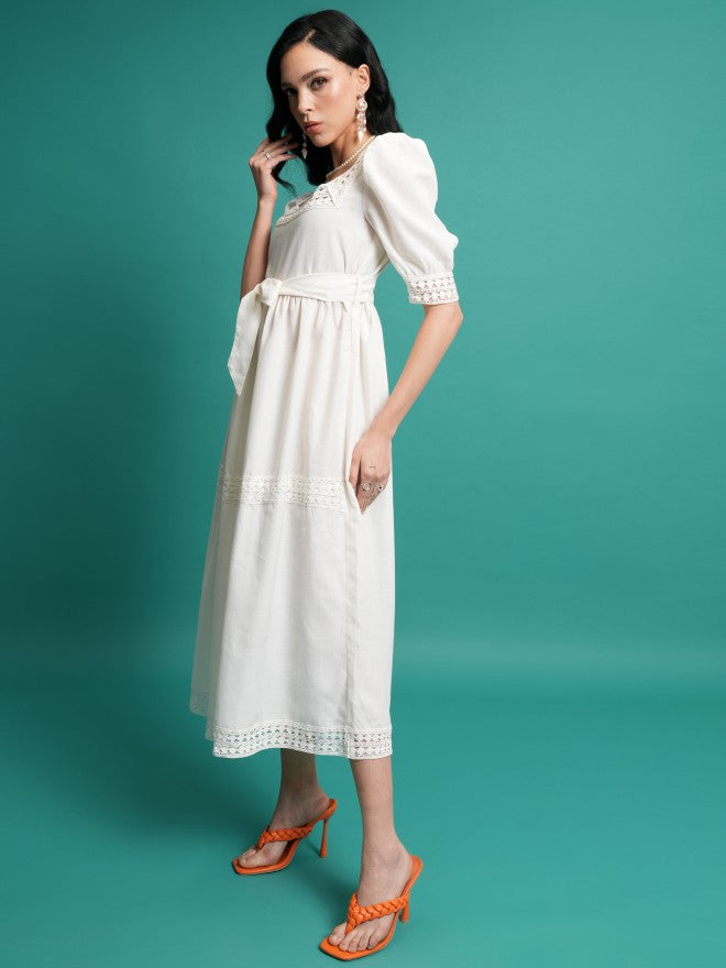 Tokyo Talkies Women White Solid A-Line Dress - White - Image 2