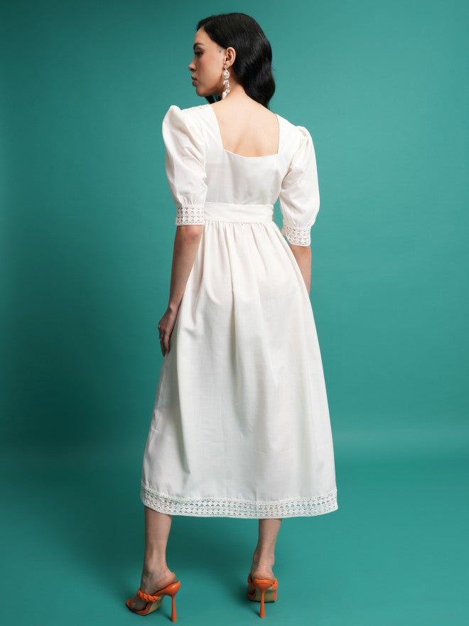 Tokyo Talkies Women White Solid A-Line Dress - White - Image 3