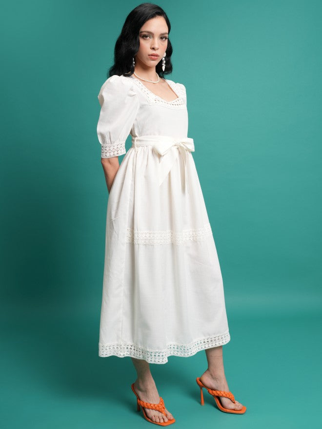 Tokyo Talkies Women White Solid A-Line Dress - White - Image 4