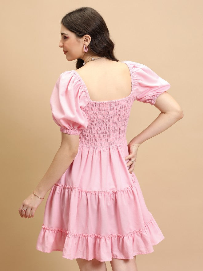 Tokyo Talkies Women Rose Solid Fit And Flare Dress - Rose - Image 3