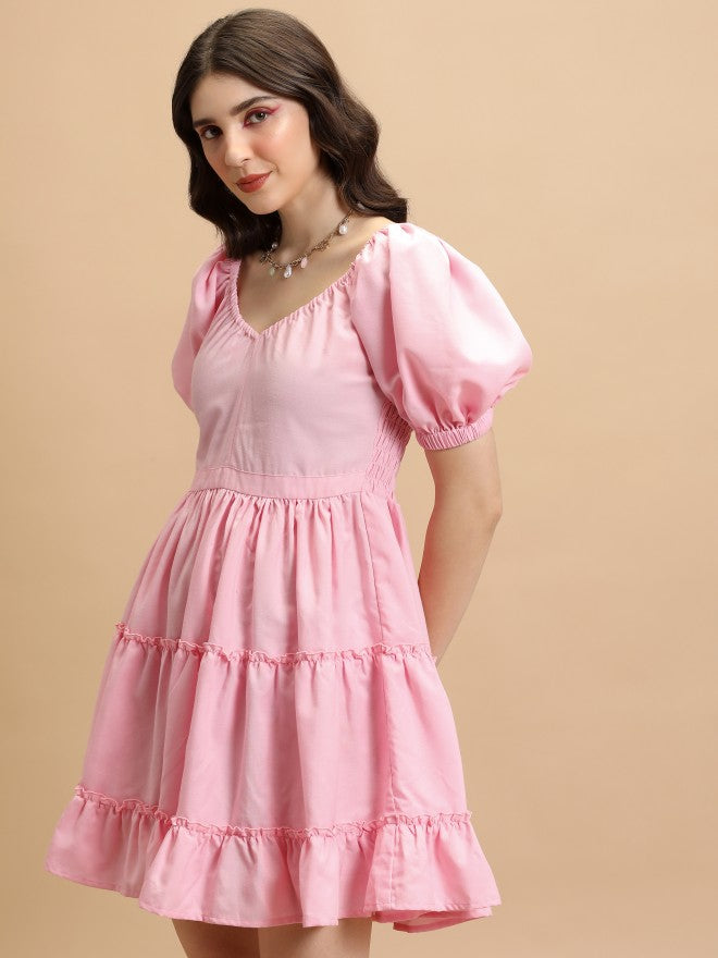 Tokyo Talkies Women Rose Solid Fit And Flare Dress - Rose - Image 4