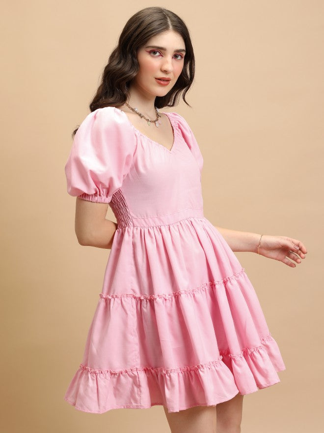 Tokyo Talkies Women Rose Solid Fit And Flare Dress - Rose - Image 6