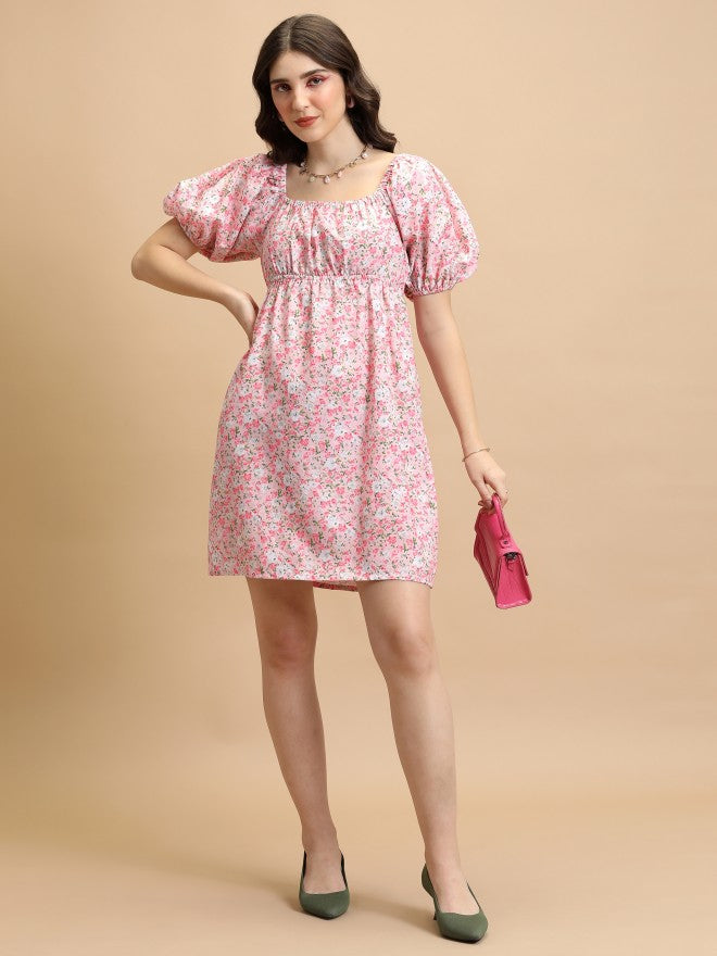 Tokyo Talkies Women Pink Printed Fit And Flare Dress - Pink - Image 2