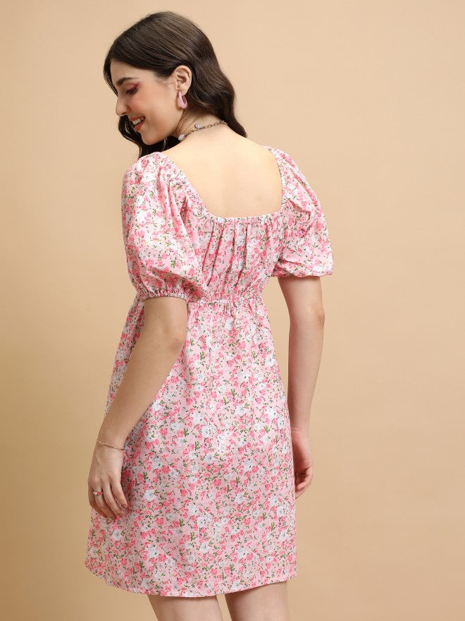 Tokyo Talkies Women Pink Printed Fit And Flare Dress - Pink - Image 3
