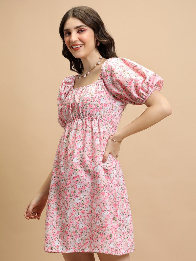 Tokyo Talkies Women Pink Printed Fit And Flare Dress - Pink - Image 4