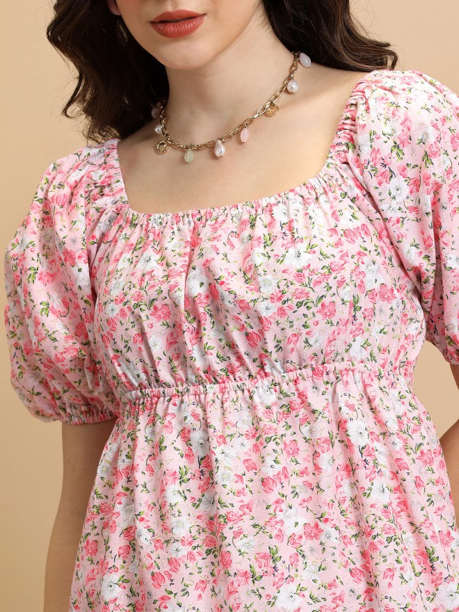 Tokyo Talkies Women Pink Printed Fit And Flare Dress - Pink - Image 5