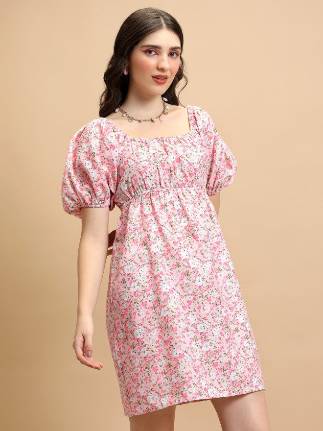 Tokyo Talkies Women Pink Printed Fit And Flare Dress - Pink - Image 6