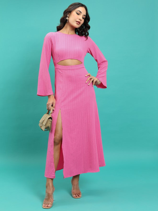Tokyo Talkies Women Pink Solid Maxi Dress - Pink - Image 1