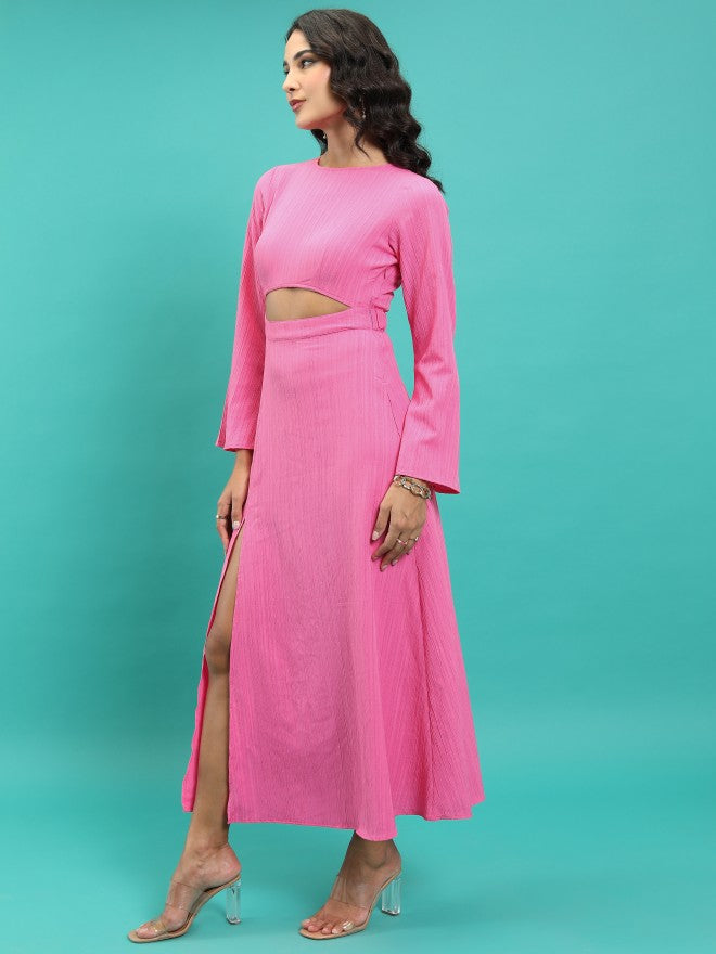 Tokyo Talkies Women Pink Solid Maxi Dress - Pink - Image 2
