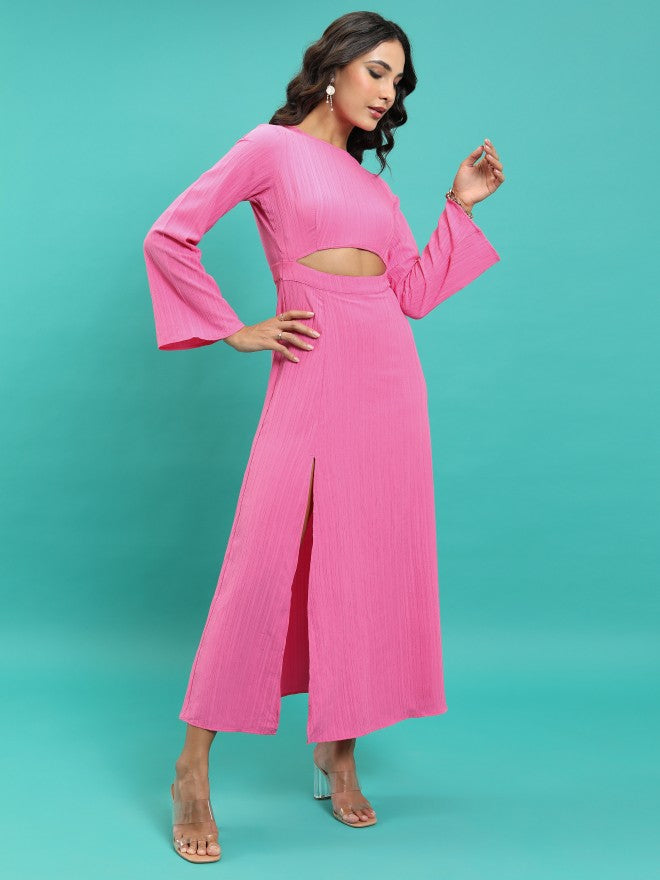 Tokyo Talkies Women Pink Solid Maxi Dress - Pink - Image 4