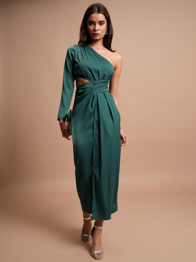 Tokyo Talkies Women Green Solid Maxi Dress - Green - Image 1