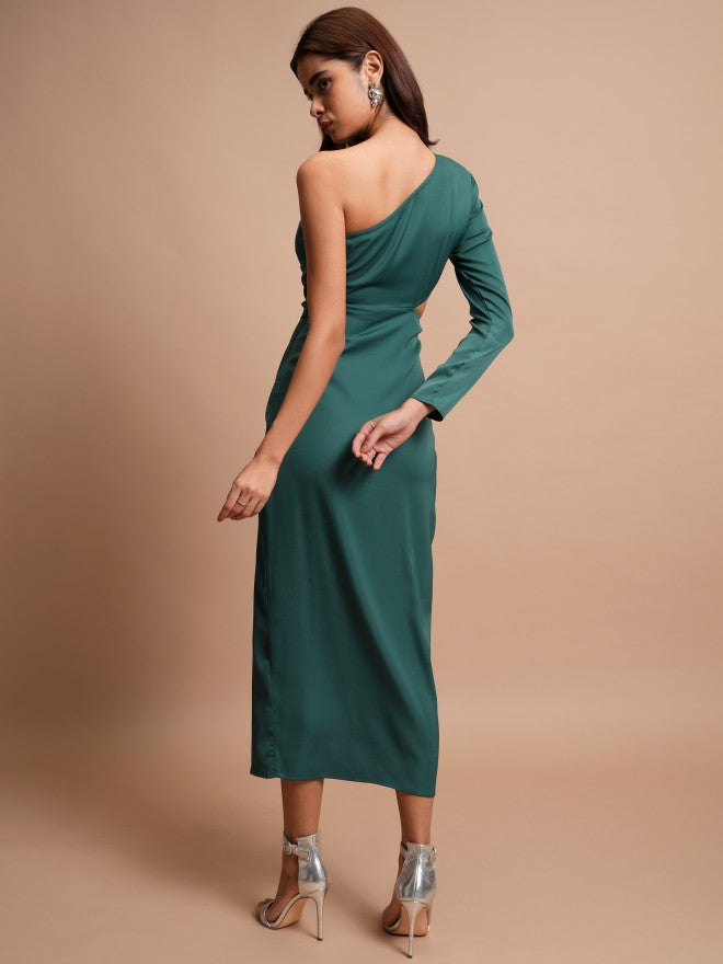 Tokyo Talkies Women Green Solid Maxi Dress - Green - Image 3