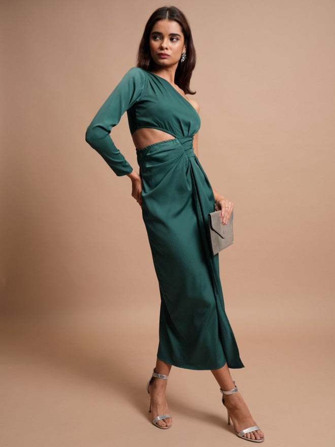 Tokyo Talkies Women Green Solid Maxi Dress - Green - Image 4
