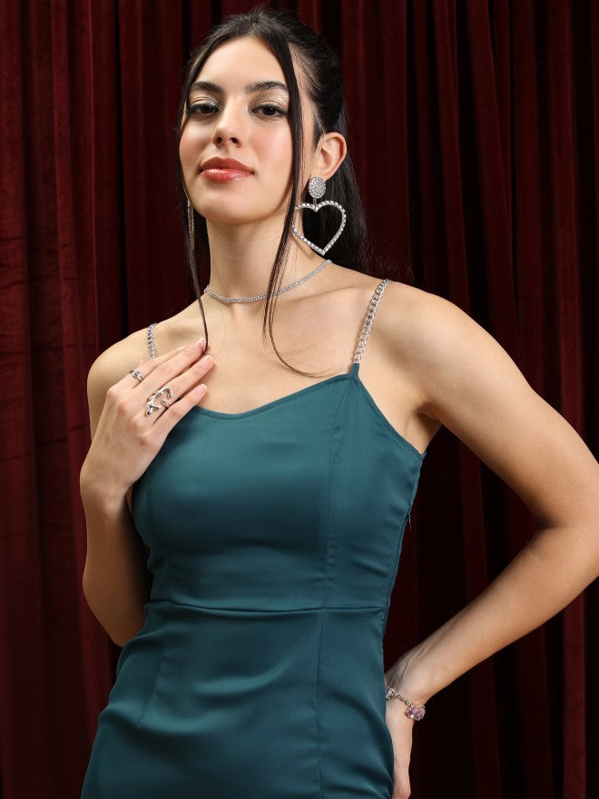 Tokyo Talkies Women Teal Solid Sheath Dress - Teal - Image 6