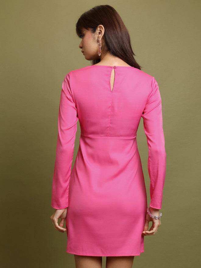 Tokyo Talkies Women Pink Solid Sheath Dress - Pink - Image 3