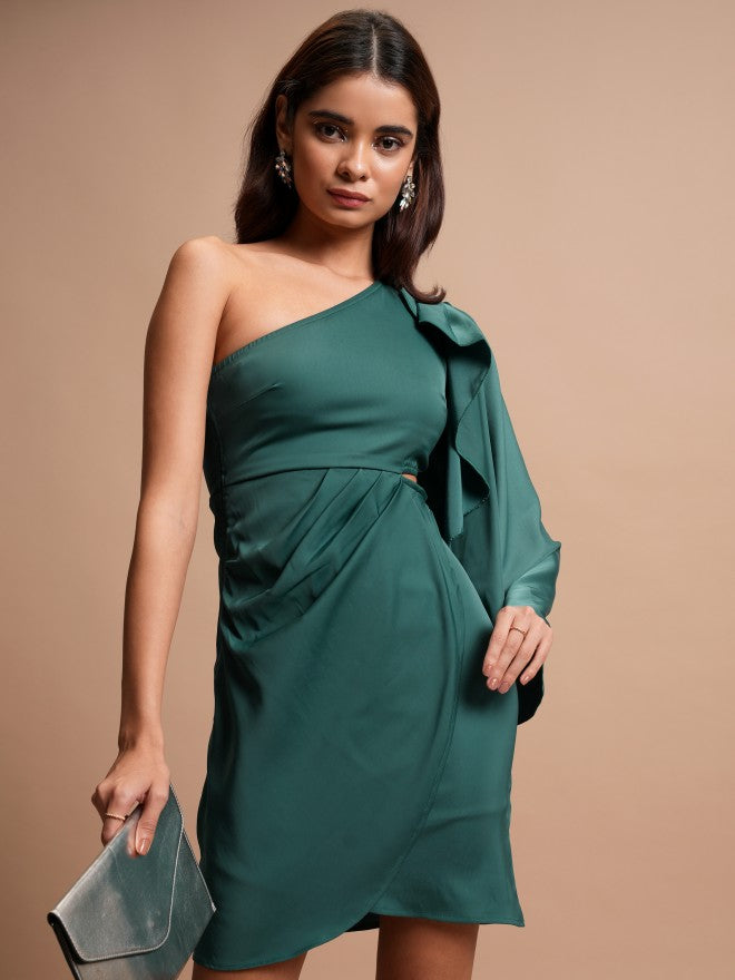 Tokyo Talkies Women Green Solid Sheath Dress - Green - Image 1