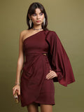 Tokyo Talkies Women Maroon Solid Sheath Dress - Maroon - Image 1