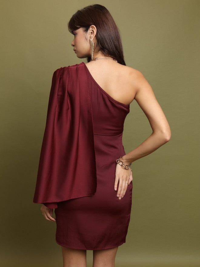 Tokyo Talkies Women Maroon Solid Sheath Dress - Maroon - Image 3