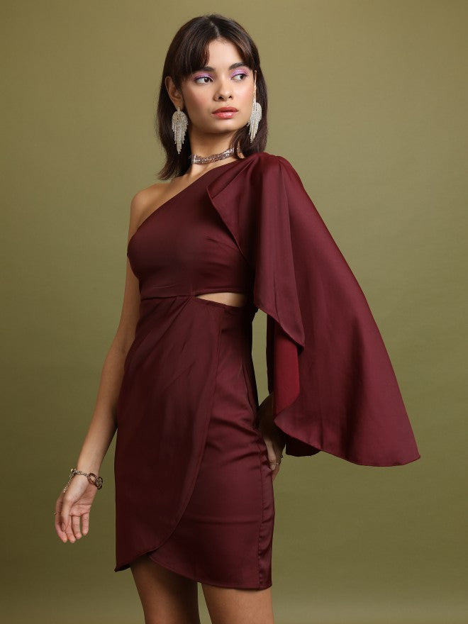 Tokyo Talkies Women Maroon Solid Sheath Dress - Maroon - Image 4