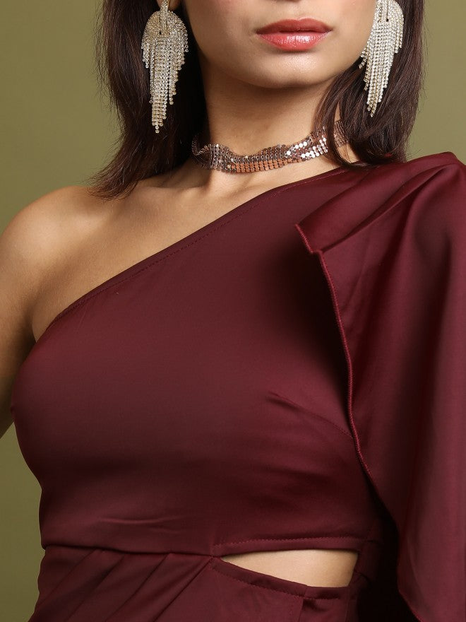 Tokyo Talkies Women Maroon Solid Sheath Dress - Maroon - Image 5