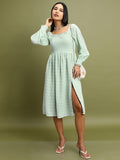 Tokyo Talkies Women Green Self Design Fit And Flare Dress - Green - Image 1