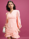 Tokyo Talkies Women Pink Self Design Wrap Dress - Pink - Image 1