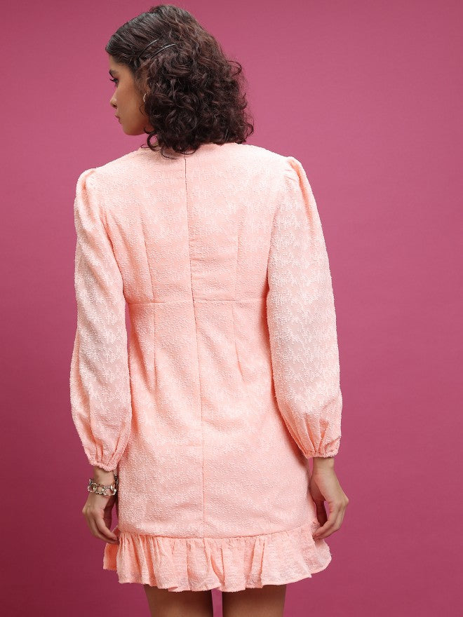 Tokyo Talkies Women Pink Self Design Wrap Dress - Pink - Image 3