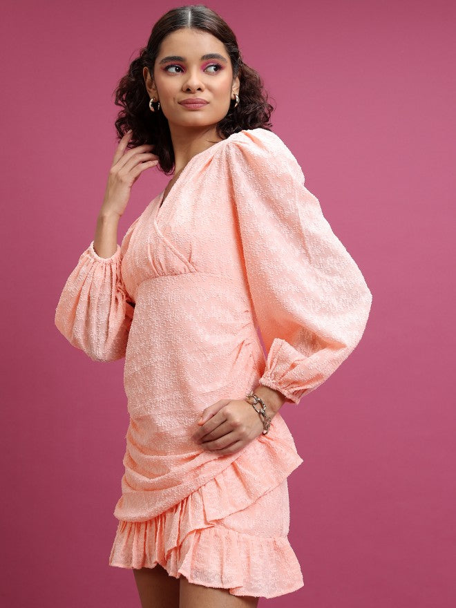 Tokyo Talkies Women Pink Self Design Wrap Dress - Pink - Image 4