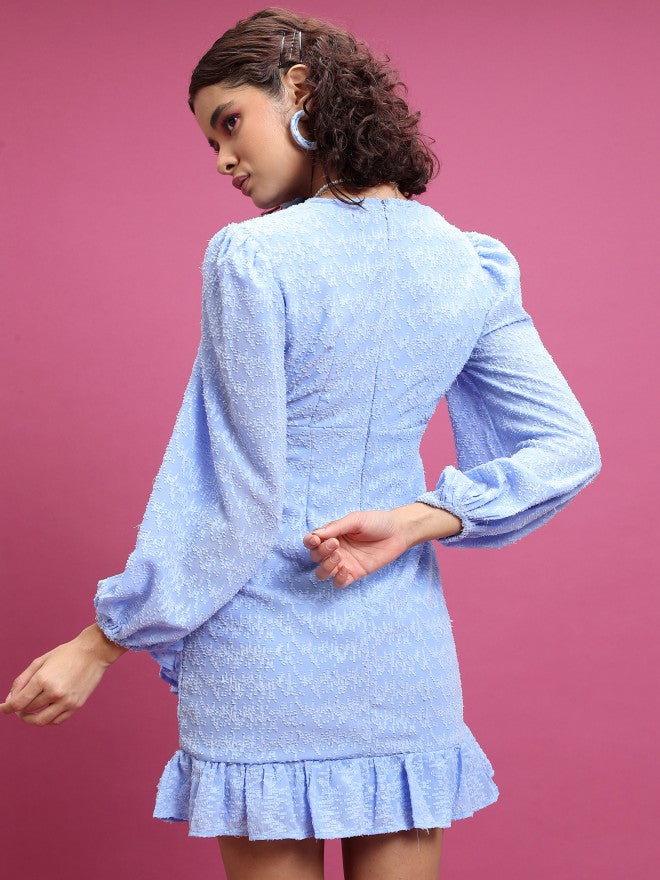 Tokyo Talkies Women Blue Solid Wrap Dress - Blue - Image 3