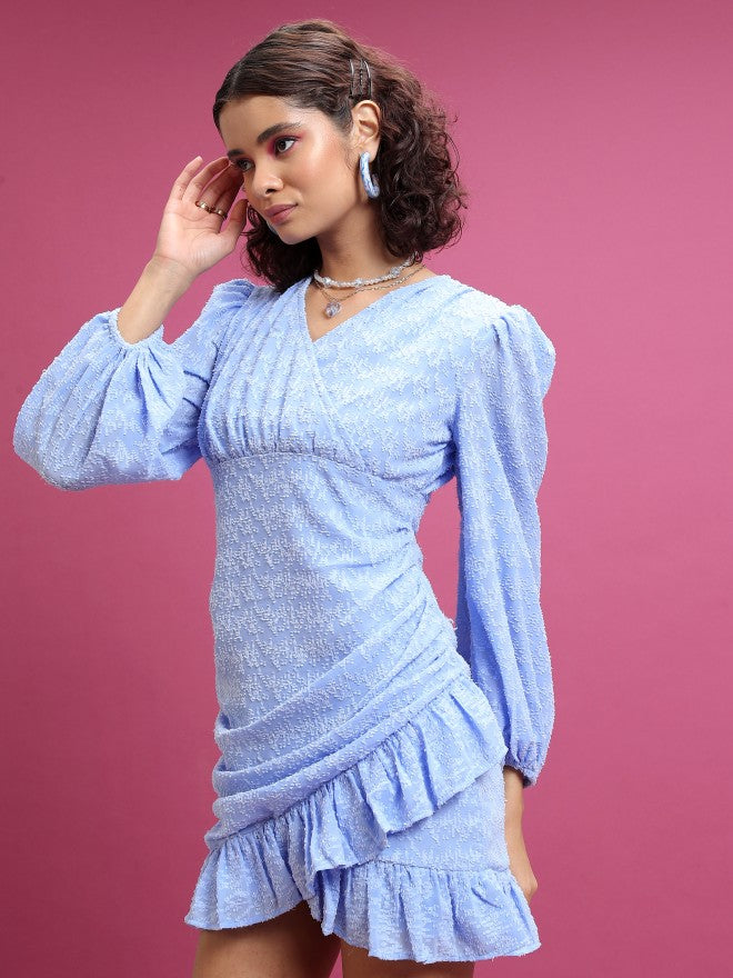 Tokyo Talkies Women Blue Solid Wrap Dress - Blue - Image 4