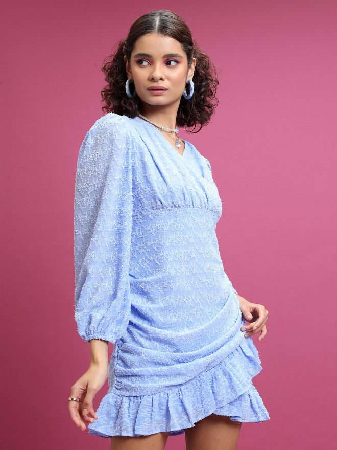 Tokyo Talkies Women Blue Solid Wrap Dress - Blue - Image 6