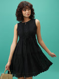 Tokyo Talkies Women Black Self Design Fit And Flare Dress - Black - Image 1